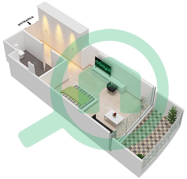 المخططات الطابقية لتصميم الوحدة A14 FLOOR 4-23 شقة استوديو - راديسون دبي داماك هيلز (أرتيسيا A) interactive3D