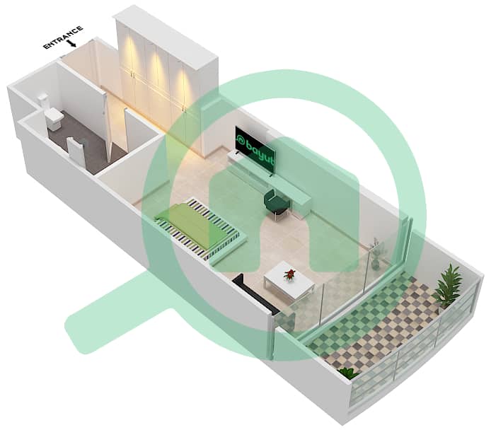 المخططات الطابقية لتصميم الوحدة A16 FLOOR 4-23 شقة استوديو - راديسون دبي داماك هيلز (أرتيسيا A) interactive3D