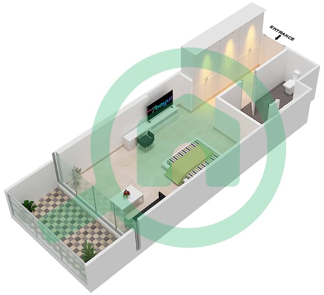 المخططات الطابقية لتصميم الوحدة A17 FLOOR 4-23 شقة استوديو - راديسون دبي داماك هيلز (أرتيسيا A) interactive3D