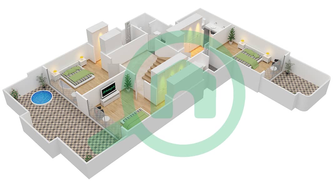 Villa Pera - 3 Bedroom Penthouse Unit 304 Floor plan Lower Floor interactive3D