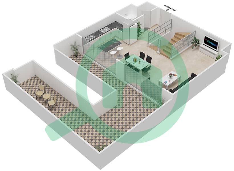 المخططات الطابقية لتصميم الوحدة 304 بنتهاوس 3 غرف نوم - فيلا بيرا Upper Floor interactive3D