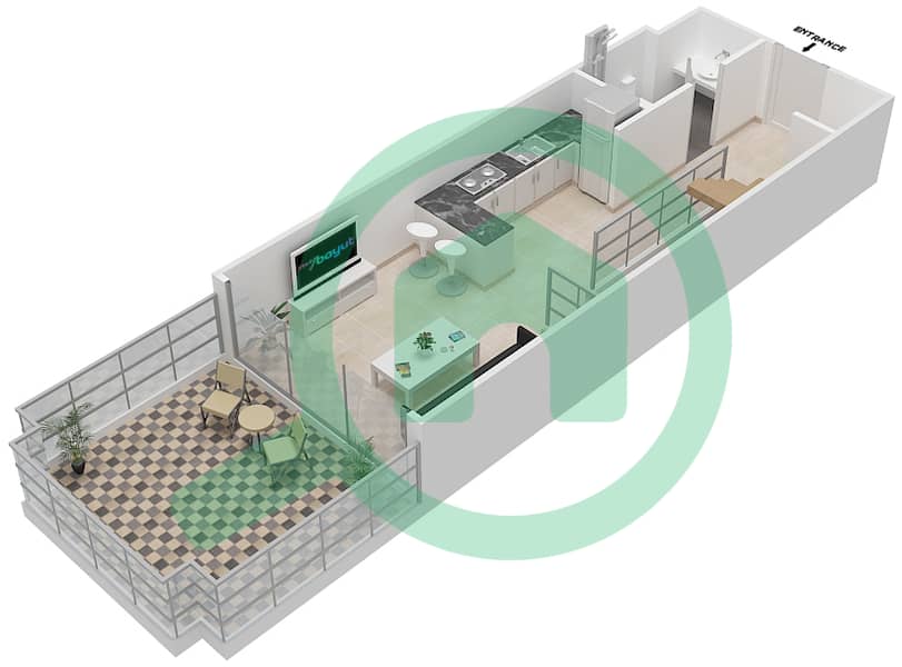 المخططات الطابقية لتصميم الوحدة 318 بنتهاوس 1 غرفة نوم - فيلا بيرا Upper Floor interactive3D