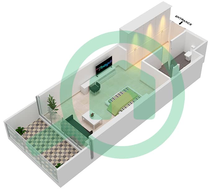 المخططات الطابقية لتصميم الوحدة A12 FLOOR 5-7,9-13,15 شقة استوديو - راديسون دبي داماك هيلز (أرتيسيا A) interactive3D