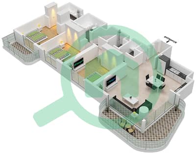 المخططات الطابقية لتصميم النموذج / الوحدة 1/3 شقة 3 غرف نوم - ساوث بيتش