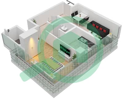 المخططات الطابقية لتصميم النموذج D FLOOR 6-13 شقة 1 غرفة نوم - سيفين بالم