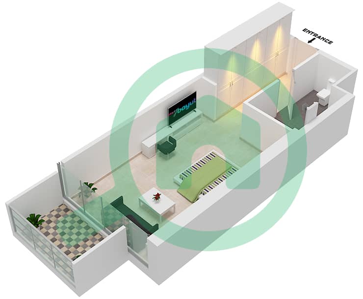 المخططات الطابقية لتصميم الوحدة A03  FLOOR 24-26 شقة استوديو - راديسون دبي داماك هيلز (أرتيسيا A) interactive3D