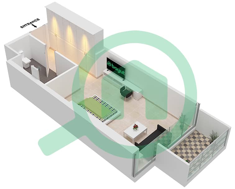 المخططات الطابقية لتصميم الوحدة A06  FLOOR 24-26 شقة استوديو - راديسون دبي داماك هيلز (أرتيسيا A) interactive3D