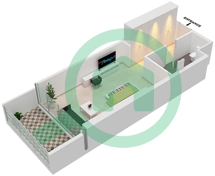 المخططات الطابقية لتصميم الوحدة A07  FLOOR 24-26 شقة استوديو - راديسون دبي داماك هيلز (أرتيسيا A) interactive3D