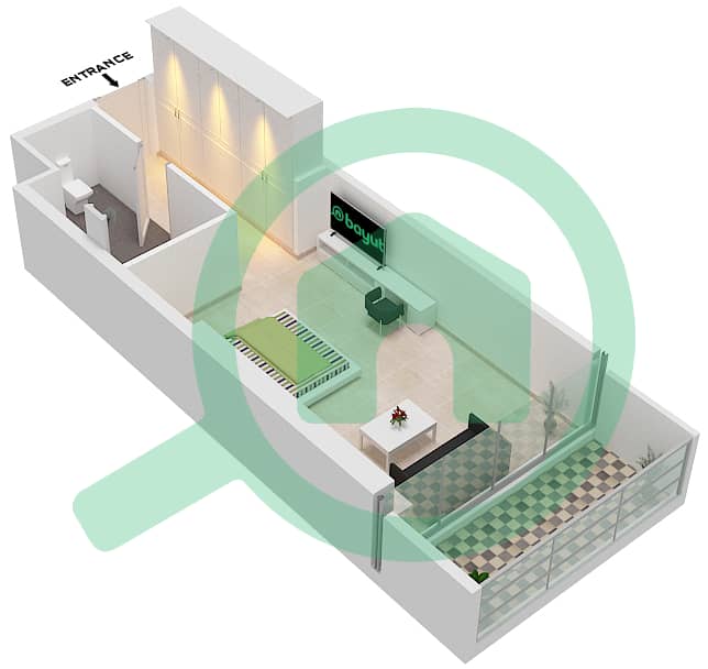 المخططات الطابقية لتصميم الوحدة A08  FLOOR 24-26 شقة استوديو - راديسون دبي داماك هيلز (أرتيسيا A) interactive3D