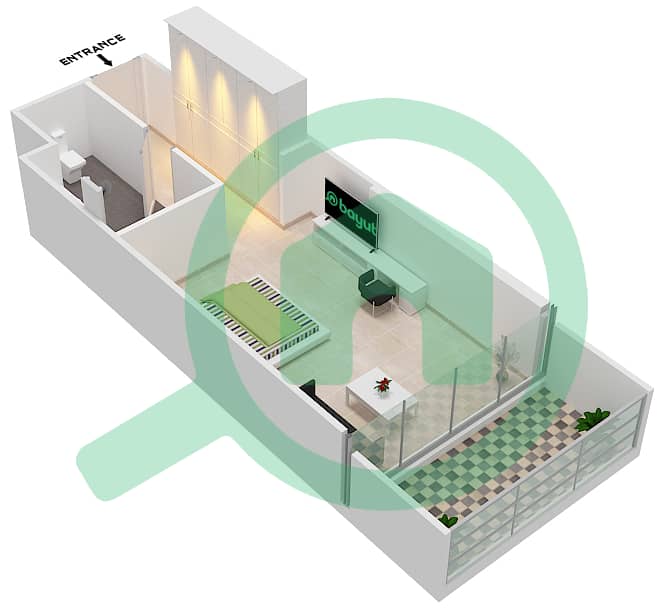 المخططات الطابقية لتصميم الوحدة A13  FLOOR 24-26 شقة استوديو - راديسون دبي داماك هيلز (أرتيسيا A) interactive3D