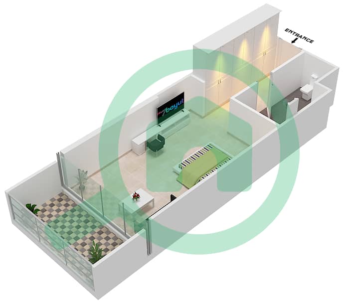 المخططات الطابقية لتصميم الوحدة A14  FLOOR 24-26 شقة استوديو - راديسون دبي داماك هيلز (أرتيسيا A) interactive3D