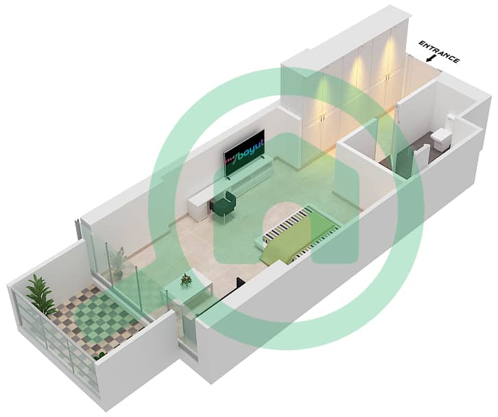 المخططات الطابقية لتصميم الوحدة A16  FLOOR 24-26 شقة استوديو - راديسون دبي داماك هيلز (أرتيسيا A) interactive3D