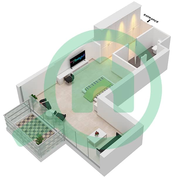 المخططات الطابقية لتصميم الوحدة A01  FLOOR 27 شقة استوديو - راديسون دبي داماك هيلز (أرتيسيا A) interactive3D