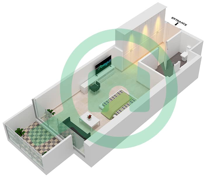 المخططات الطابقية لتصميم الوحدة A02  FLOOR 27 شقة استوديو - راديسون دبي داماك هيلز (أرتيسيا A) interactive3D