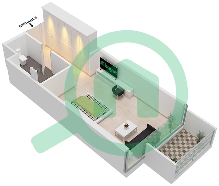 المخططات الطابقية لتصميم الوحدة A03  FLOOR 27 شقة استوديو - راديسون دبي داماك هيلز (أرتيسيا A) interactive3D