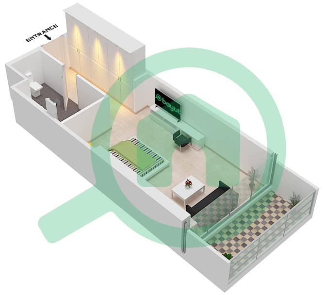 المخططات الطابقية لتصميم الوحدة A05  FLOOR 27 شقة استوديو - راديسون دبي داماك هيلز (أرتيسيا A) interactive3D