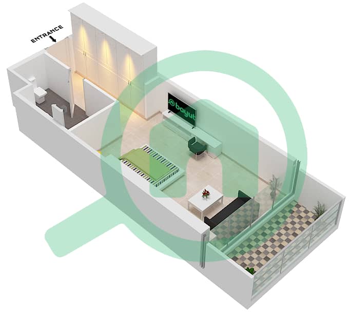 المخططات الطابقية لتصميم الوحدة A07  FLOOR 27 شقة استوديو - راديسون دبي داماك هيلز (أرتيسيا A) interactive3D