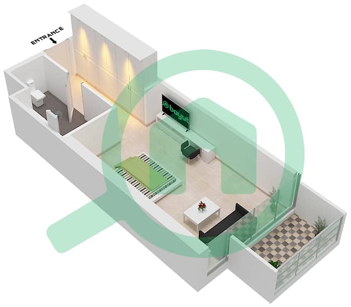 المخططات الطابقية لتصميم الوحدة A09 FLOOR 27 شقة استوديو - راديسون دبي داماك هيلز (أرتيسيا A) interactive3D
