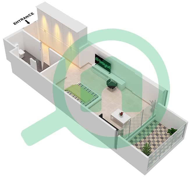 المخططات الطابقية لتصميم الوحدة A10 FLOOR 27 شقة استوديو - راديسون دبي داماك هيلز (أرتيسيا A) interactive3D