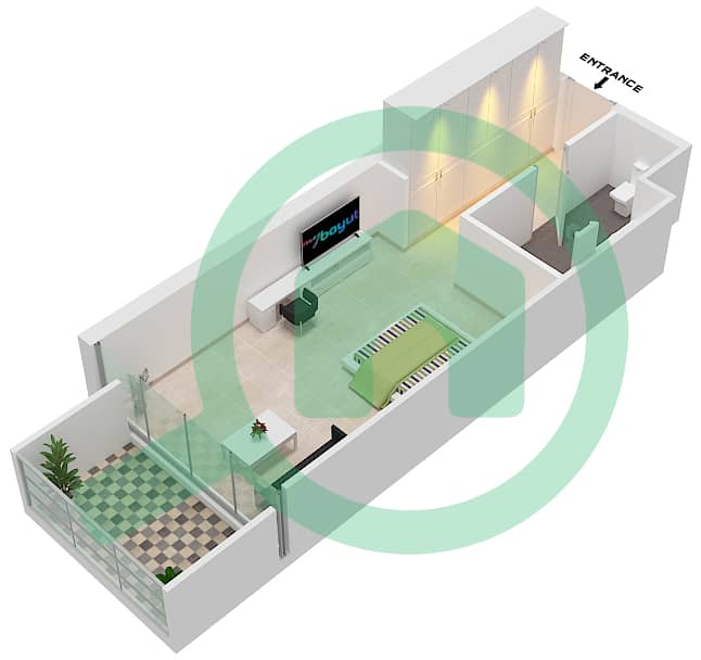 المخططات الطابقية لتصميم الوحدة A11  FLOOR 27 شقة استوديو - راديسون دبي داماك هيلز (أرتيسيا A) interactive3D
