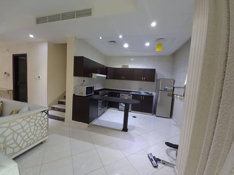 Fully Furnished Spacious three bedroom townhouse villa with balcony for rent in Sahara Meadows 1