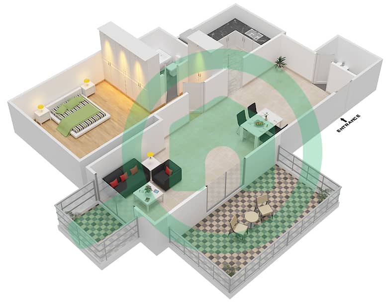 المخططات الطابقية لتصميم الوحدة 1 FLOOR 26-32 شقة 1 غرفة نوم - برج ذا سكوير Floor 26-32 interactive3D