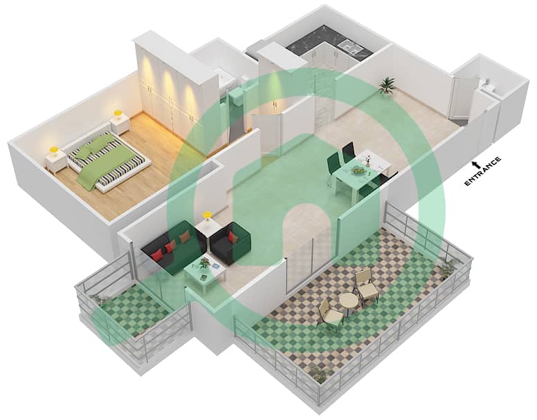 المخططات الطابقية لتصميم الوحدة 1 FLOOR 24-25 شقة 1 غرفة نوم - برج ذا سكوير Floor 24-25 interactive3D