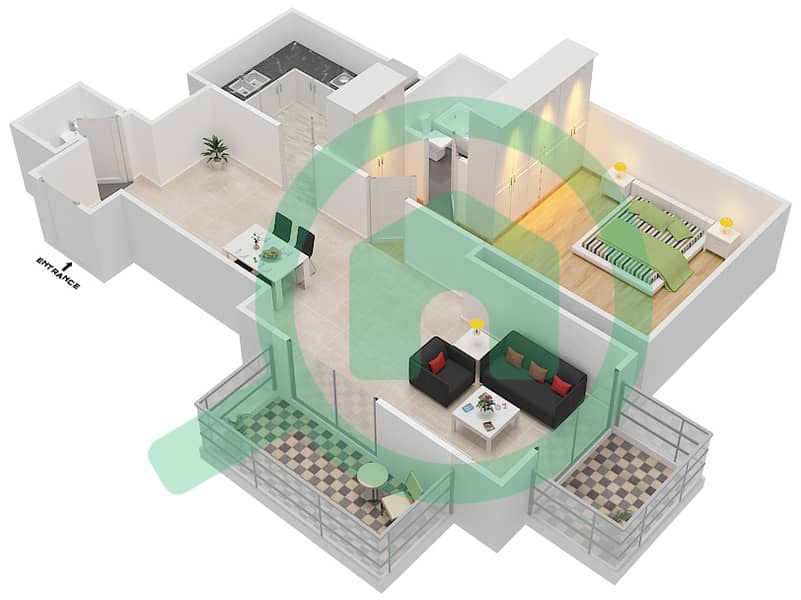 The Square Tower - 1 Bedroom Apartment Unit 4 FLOOR 24-25 Floor plan Floor 24-25 interactive3D