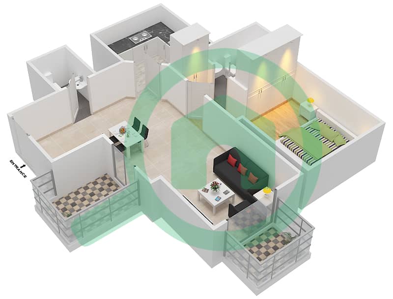 المخططات الطابقية لتصميم الوحدة 8 FLOOR 24-25 شقة 1 غرفة نوم - برج ذا سكوير Floor 24-25 interactive3D