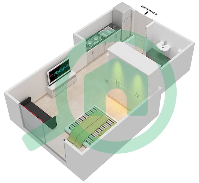 Тауэр Сквер - Апартамент Студия планировка Единица измерения 2 FLOOR 4-16,18-23 Floor 4-16,18-23 interactive3D