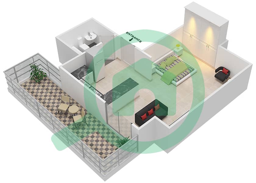 Тауэр Сквер - Апартамент Студия планировка Единица измерения 10 FLOOR 4-16,18-23 Floor 4-16,18-23 interactive3D