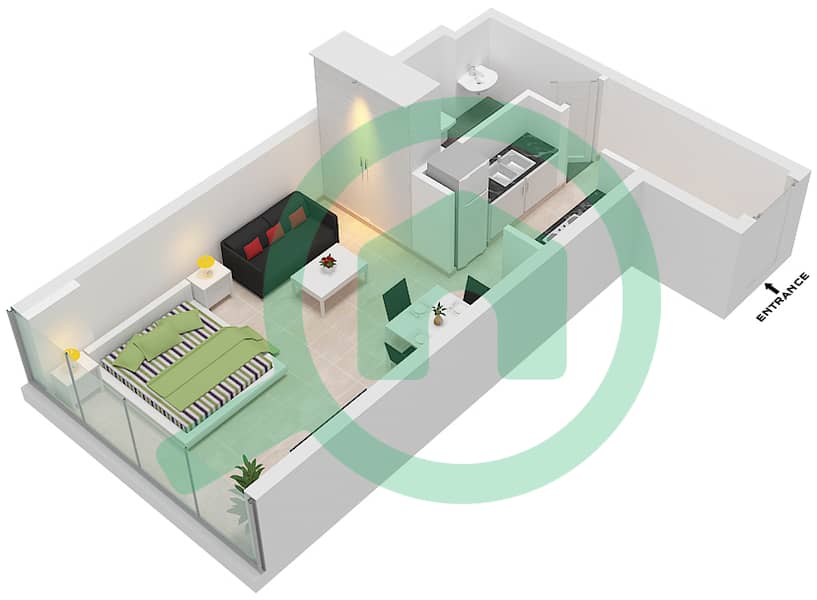 المخططات الطابقية لتصميم النموذج S شقة استوديو - ذا بلس ريزيدنس interactive3D