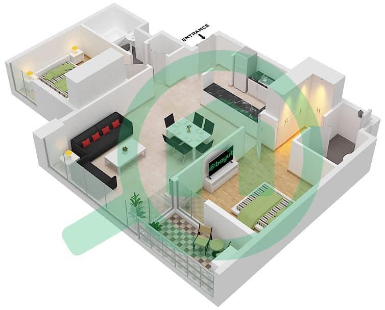 المخططات الطابقية لتصميم النموذج Z تاون هاوس 2 غرفة نوم - ذا بلس ريزيدنس interactive3D
