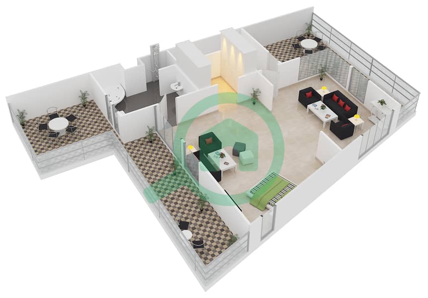 المخططات الطابقية لتصميم النموذج A فیلا 5 غرف نوم - تراس الشمال Second Floor interactive3D