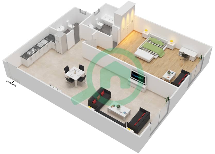 Florence 1 - 1 Bedroom Apartment Unit 2 FLOOR 1 Floor plan Floor 1 interactive3D