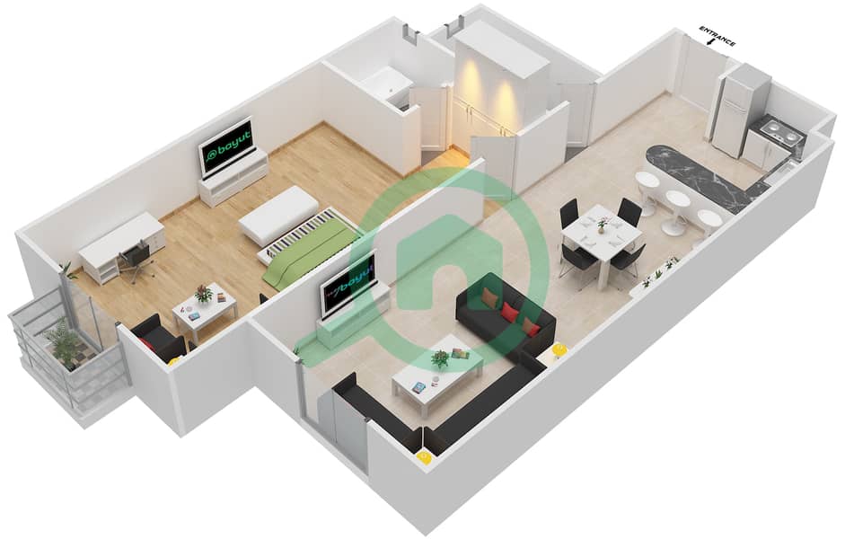 المخططات الطابقية لتصميم الوحدة 12 FLORENCE 1 شقة 1 غرفة نوم - فلورنس 1 Floor 1 interactive3D