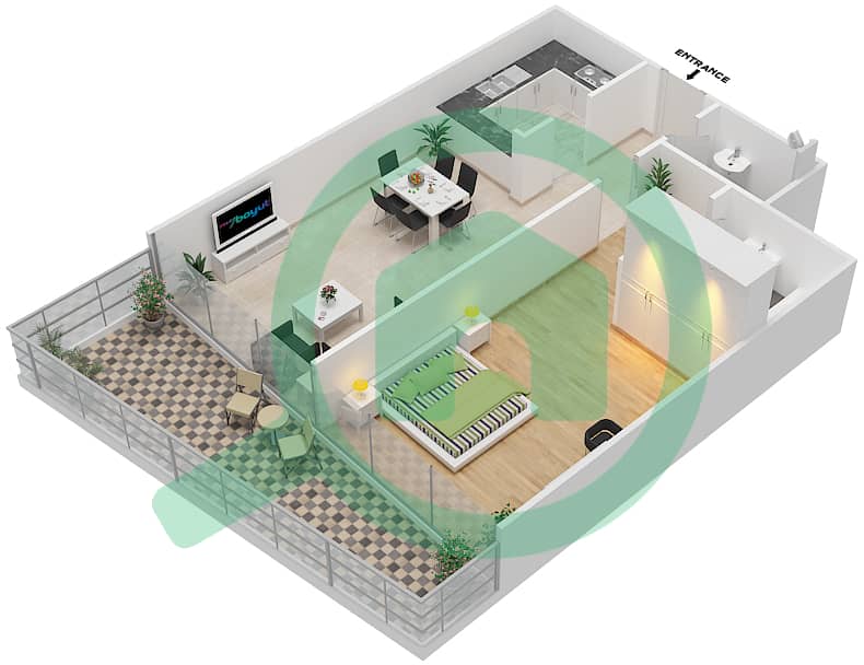 المخططات الطابقية لتصميم النموذج XX2 شقة 1 غرفة نوم - میتروبولس سنترال interactive3D