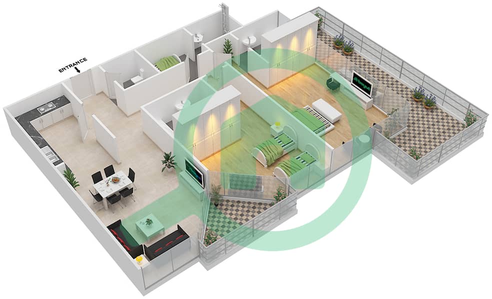 Metropolis Central - 2 Bedroom Apartment Type XX3 Floor plan interactive3D