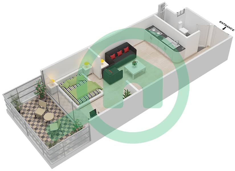 المخططات الطابقية لتصميم النموذج XX4 شقة استوديو - میتروبولس سنترال interactive3D