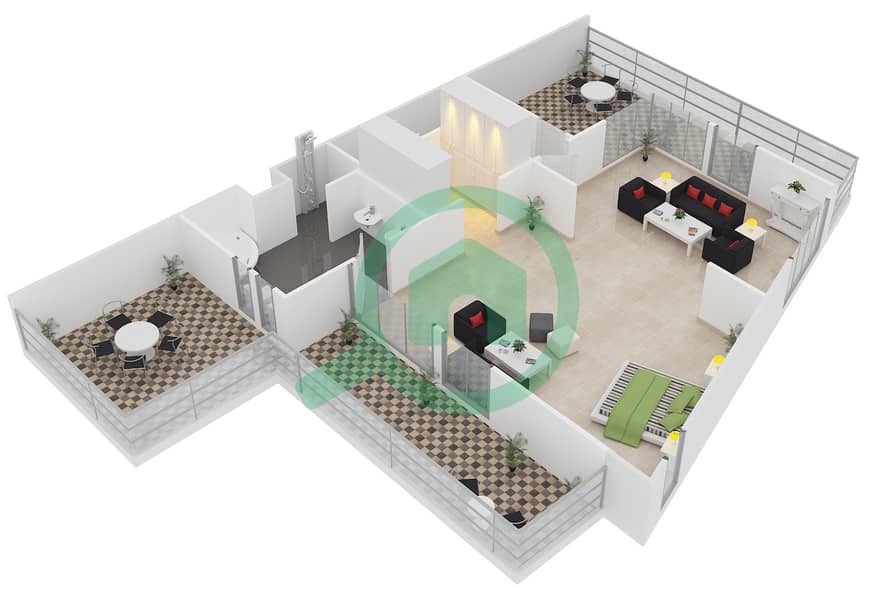 المخططات الطابقية لتصميم النموذج C فیلا 5 غرف نوم - تراس الشمال interactive3D
