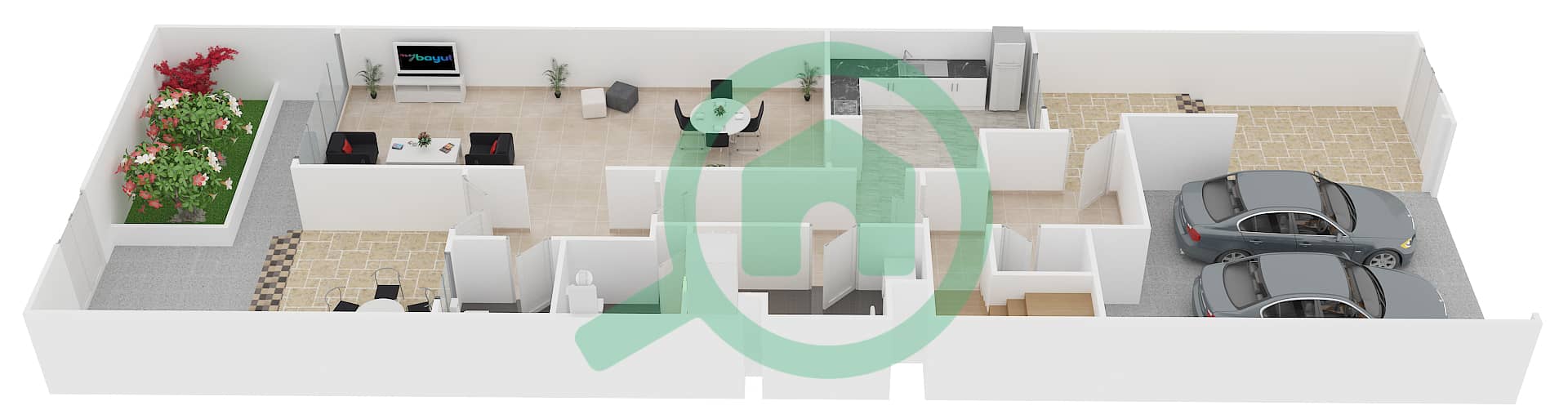 المخططات الطابقية لتصميم النموذج D فیلا 3 غرف نوم - تراس الشمال interactive3D