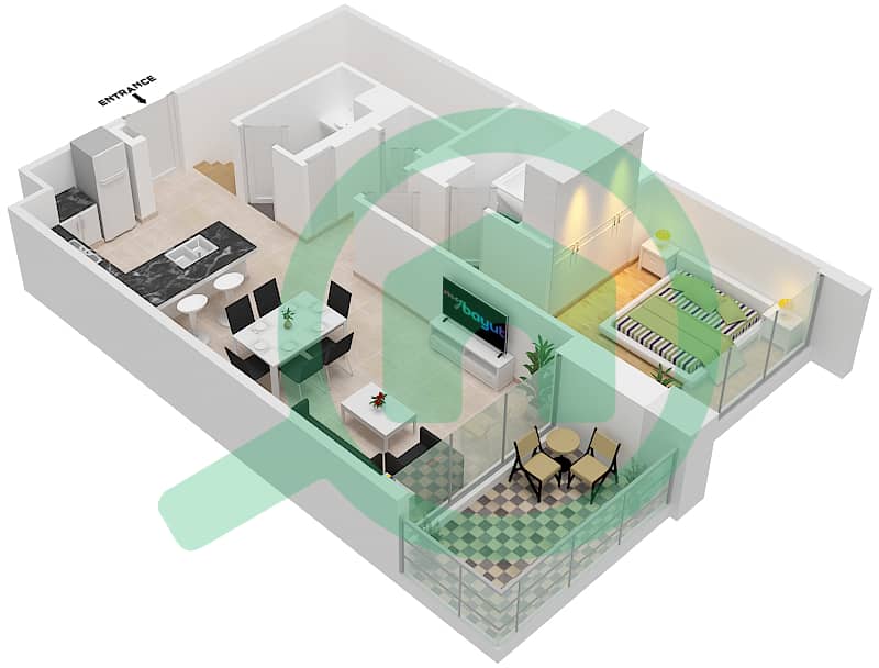المخططات الطابقية لتصميم الوحدة G1 شقة 3 غرف نوم - كريك بالاس interactive3D