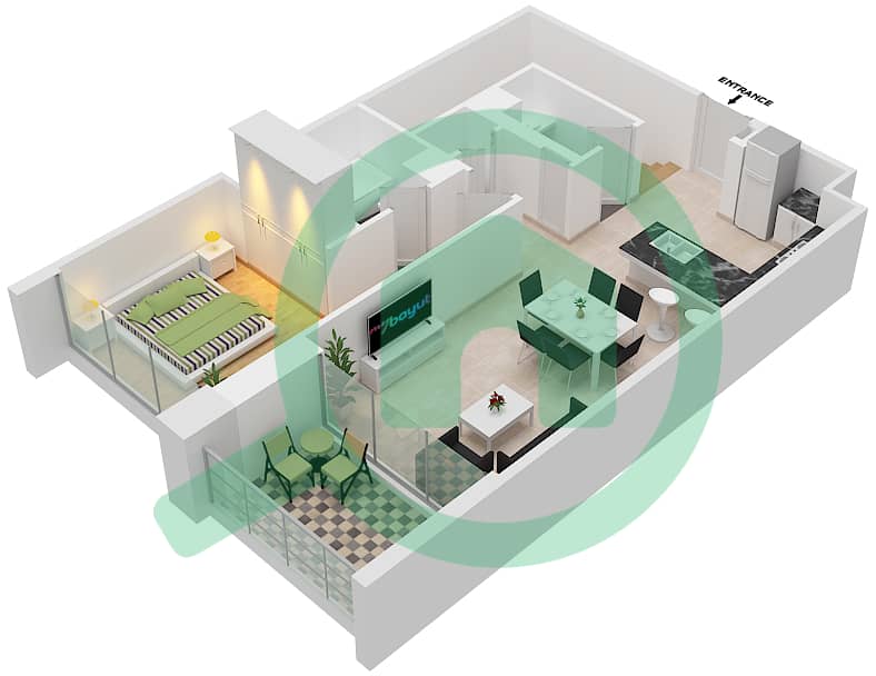 المخططات الطابقية لتصميم الوحدة G2,G4,G6 شقة 3 غرف نوم - كريك بالاس interactive3D