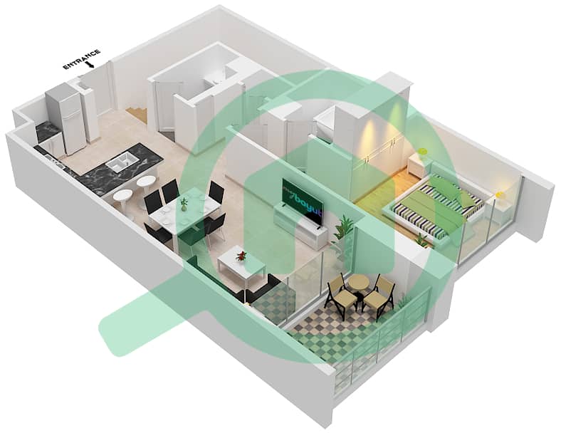المخططات الطابقية لتصميم الوحدة G3,G5,G7 شقة 3 غرف نوم - كريك بالاس interactive3D