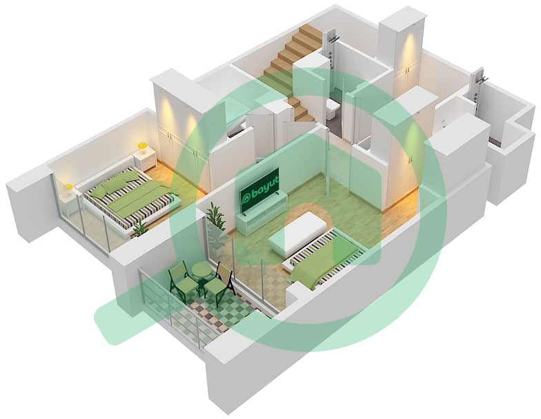 المخططات الطابقية لتصميم الوحدة G8 شقة 3 غرف نوم - كريك بالاس interactive3D