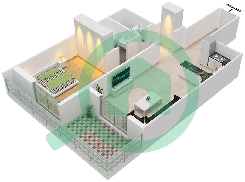المخططات الطابقية لتصميم النموذج / الوحدة B/2 FLOOR 1-16 شقة 1 غرفة نوم - ارتستيك هايتس interactive3D