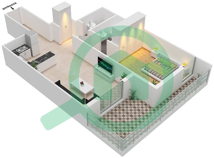 المخططات الطابقية لتصميم النموذج / الوحدة C/3 FLOOR 1 شقة 1 غرفة نوم - ارتستيك هايتس interactive3D