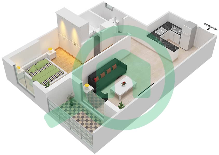 Артистик Хайтс - Апартамент 1 Спальня планировка Тип/мера D/4 FLOOR 1 interactive3D