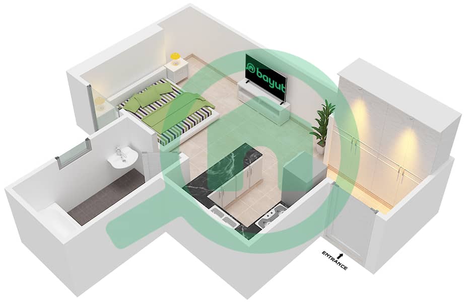 المخططات الطابقية لتصميم النموذج / الوحدة E/5 FLOOR 1 شقة استوديو - ارتستيك هايتس interactive3D