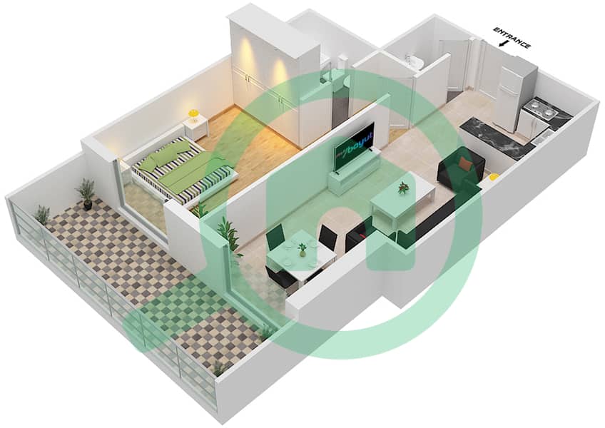 艺术塔楼 - 1 卧室公寓类型／单位G/7 FLOOR 1戶型图 interactive3D